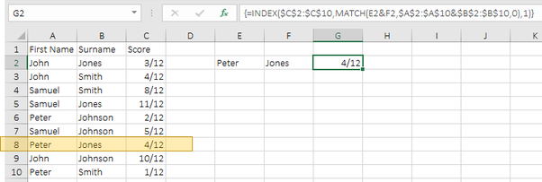 Index Match First Value