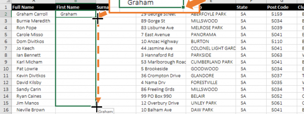 How can I separate the words in a cell without using text-to-columns in Excel?